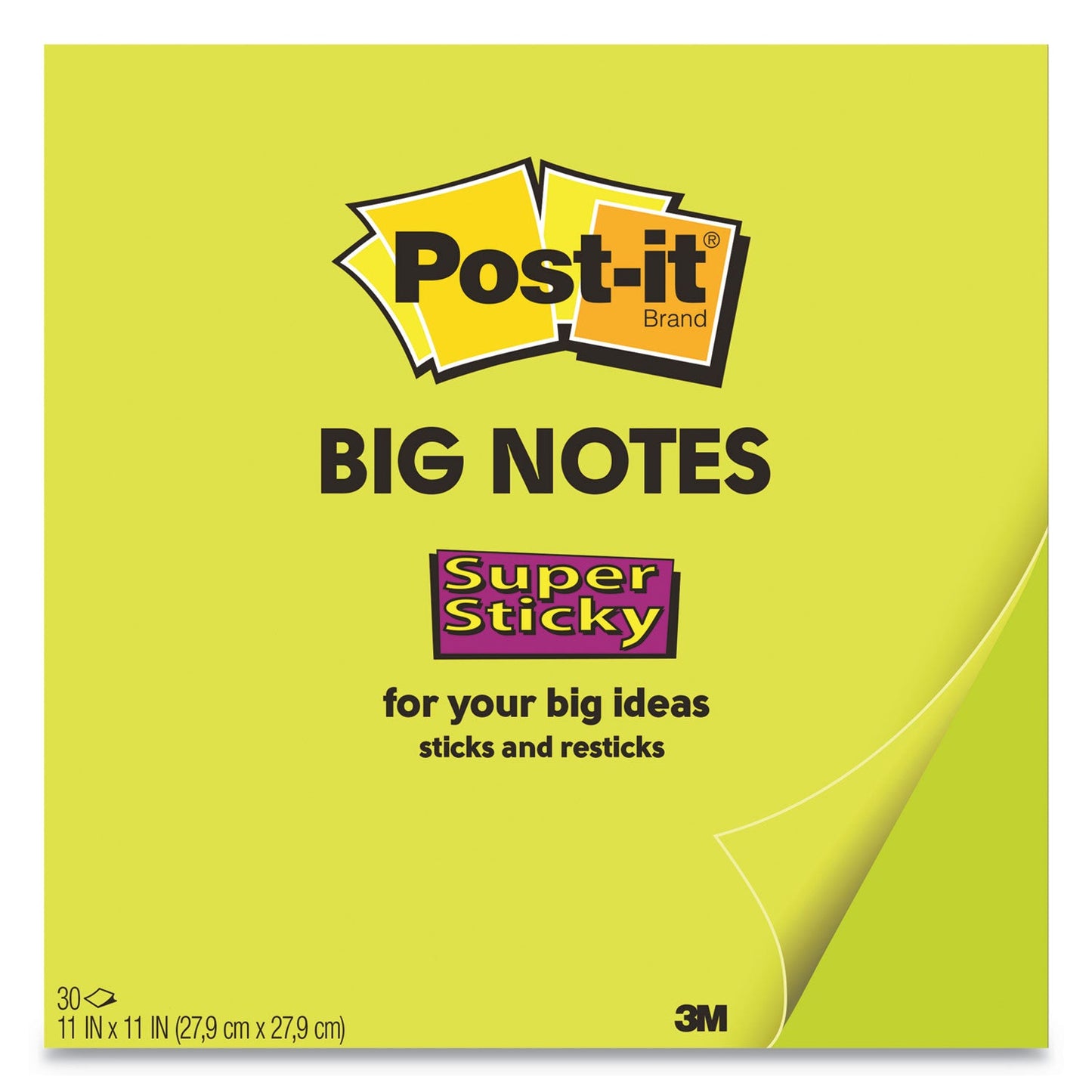BIG NOTES, 11 X 11, GREEN, 30 SHEETS